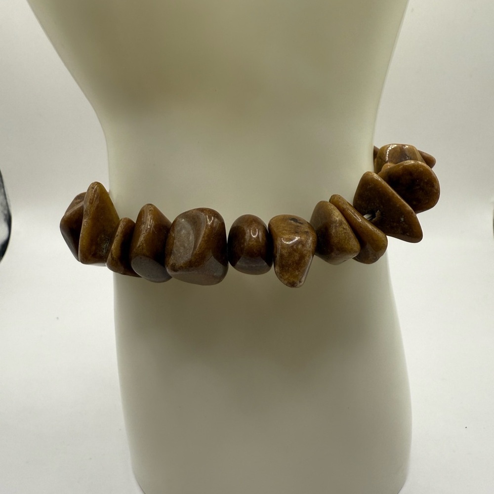 Natural Wood Lace Stone Beads Strand Grain Agate Fayanna Brown Stretch Bracelet